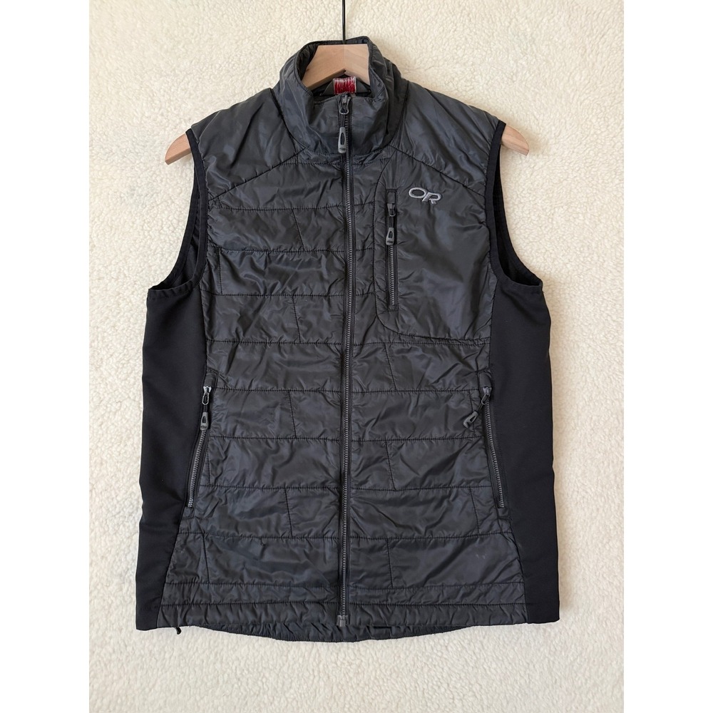 Outdoor Research Vest Mens Medium Black Cathode Primaloft Quilted Zip Insulated